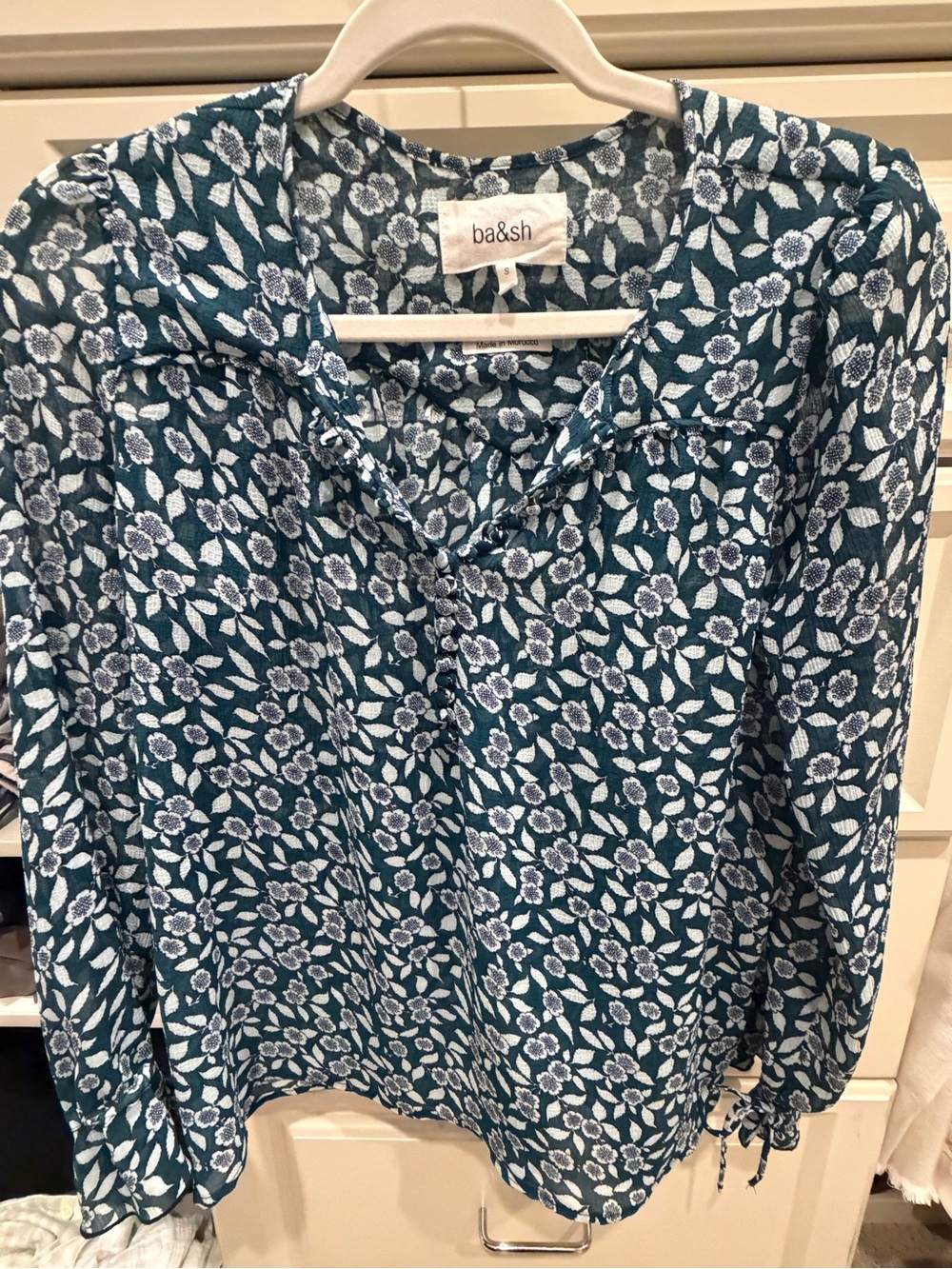 ba&sh Teal Floral Long-Sleeve Blouse